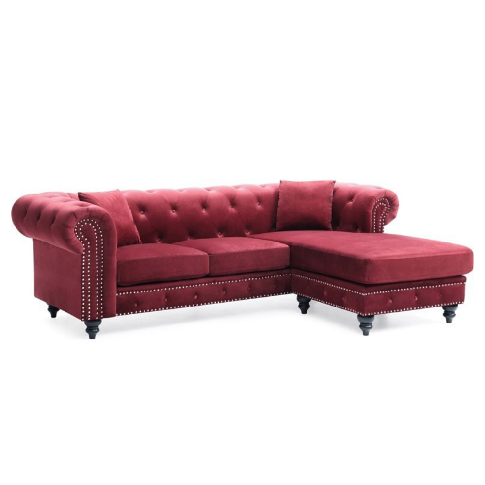 Luxe Velvet | Imperial Red Tufted L-Shaped Sectional Sofa, Ruby Red