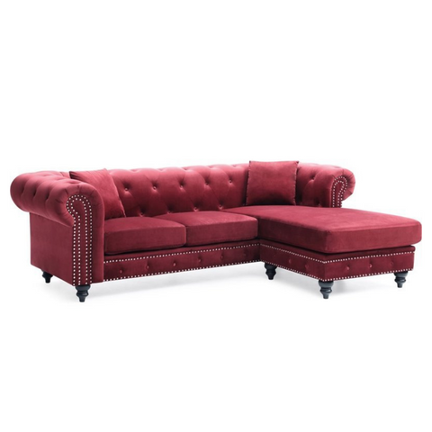 Luxe Velvet | Imperial Red Tufted L-Shaped Sectional Sofa, Ruby Red