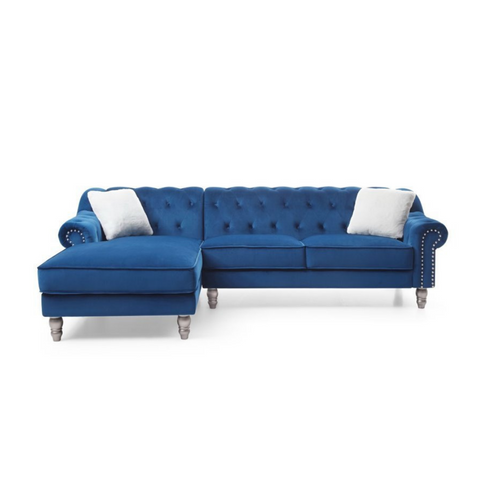 Celestial Comfort | Orion Tufted L-Shaped Sectional Sofa, Azure Blue
