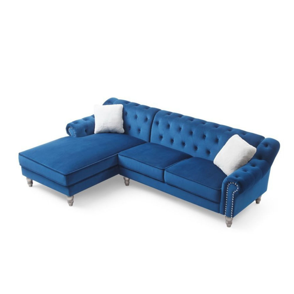 Celestial Comfort | Orion Tufted L-Shaped Sectional Sofa, Azure Blue