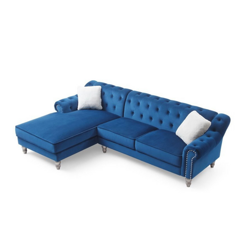 Celestial Comfort | Orion Tufted L-Shaped Sectional Sofa, Azure Blue