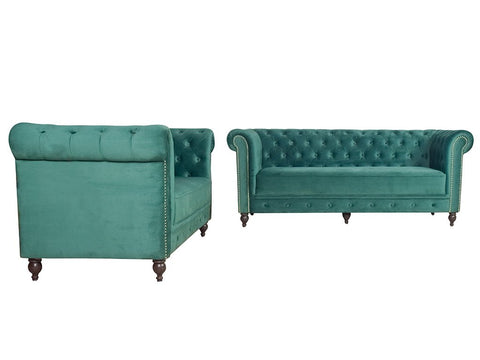 Emerald Opulence | Chesterfield 3+2 Sofa Set, Green Velvet