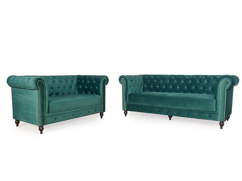 Emerald Opulence | Chesterfield 3+2 Sofa Set, Green Velvet