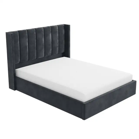 E-Furniture | Atlas Luxe Upholstered Queen Size Bed, Charcoal Velvet