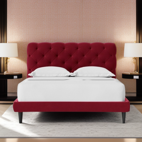E-Furniture | Crimson Dream Serenity King-Size Upholstered Bed, Ruby Red