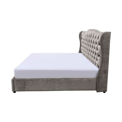 E-Furniture | Gray Diamond King-Size Upholstered Bed, Midnight Elegance