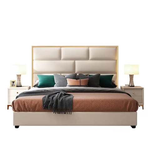 E-Furniture | Serene Haven Upholstered King Size Bed, Ivory Mist