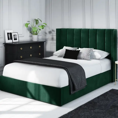 E-Furniture | Orion Grande Upholstered King Size Bed, Emerald Velvet