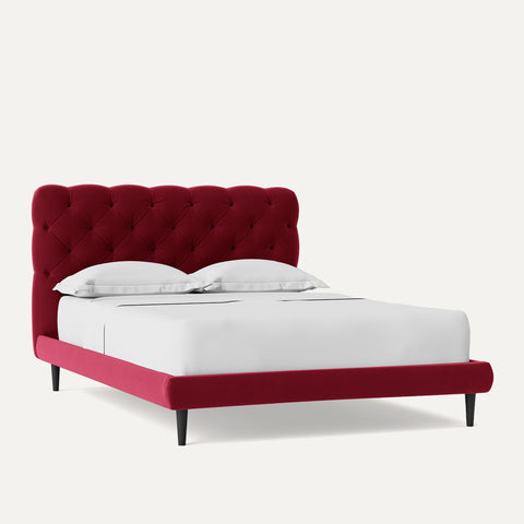 E-Furniture | Crimson Dream Serenity King-Size Upholstered Bed, Ruby Red