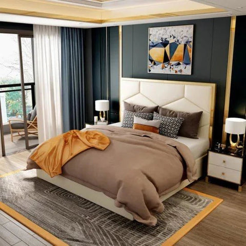 E-Furniture | Urban Chic Upholstered Queen Size Bed, Midnight Velvet