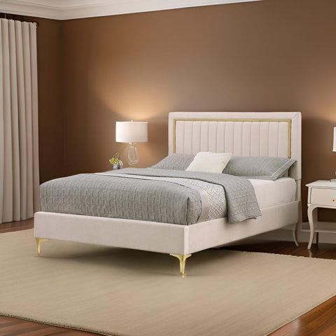 Royal E Furniture | Aurora Luxe King Size Upholstered Bed, Velvet Ivory White