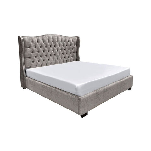 E-Furniture | Gray Diamond King-Size Upholstered Bed, Midnight Elegance
