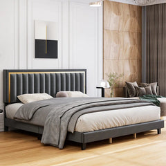 E-Furniture | Zenith Harmony Upholstered King Size Bed, Misty GREY