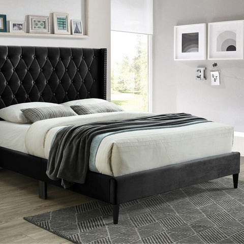 E-Furniture | Tranquil Haven Upholstered King Size Bed, Misty Gray