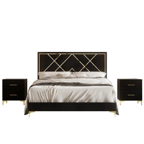 Royal E Furniture | Luxora Gold King Size Upholstered Bed, Ebony Black