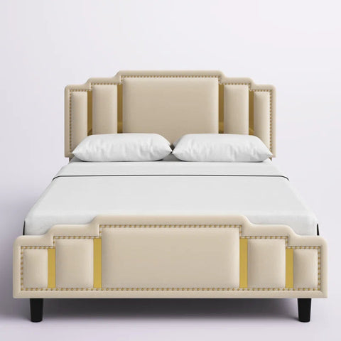 E-Furniture | Tranquil Dreams Upholstered Queen Size Bed, Misty Beige