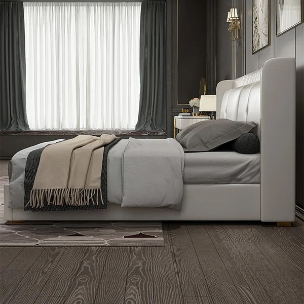 E-Furniture | Tranquil Dreams Upholstered King Size Bed, Misty Blue