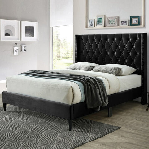 E-Furniture | Tranquil Haven Upholstered King Size Bed, Misty Gray