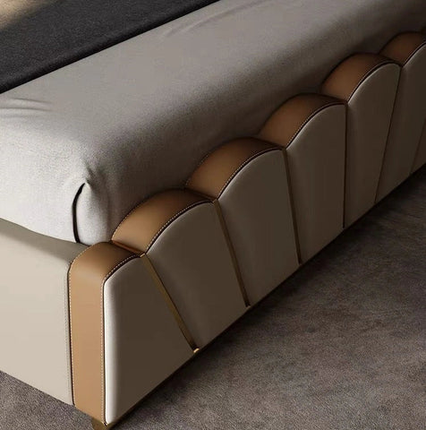 E-Furniture | Opulent Dreams Upholstered California King Bed, Ivory Gold