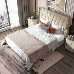 E-Furniture | Luxe Haven Upholstered King Size Bed, Ivory White