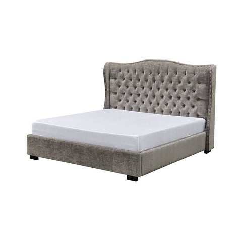 E-Furniture | Gray Diamond King-Size Upholstered Bed, Midnight Elegance