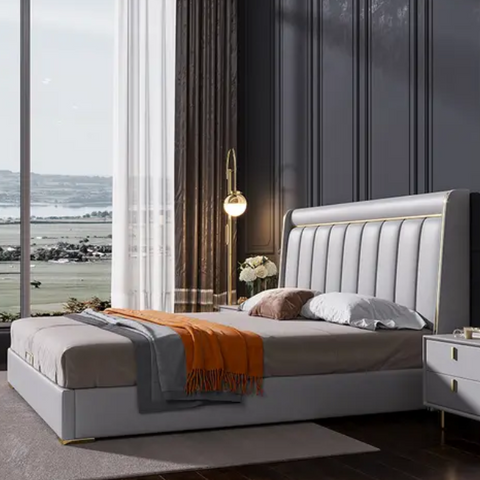 E-Furniture | Celestial Slumber King-Size Upholstered Bed, Ivory Whisper