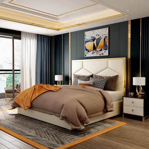 E-Furniture | Urban Chic Upholstered Queen Size Bed, Midnight Velvet