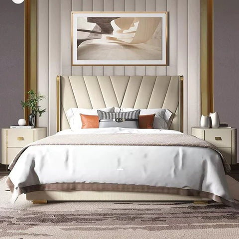 E-Furniture | Luxe Haven Upholstered King Size Bed, Ivory White