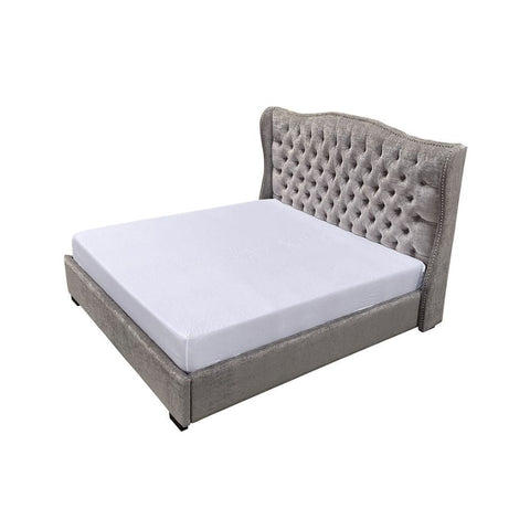 E-Furniture | Gray Diamond King-Size Upholstered Bed, Midnight Elegance