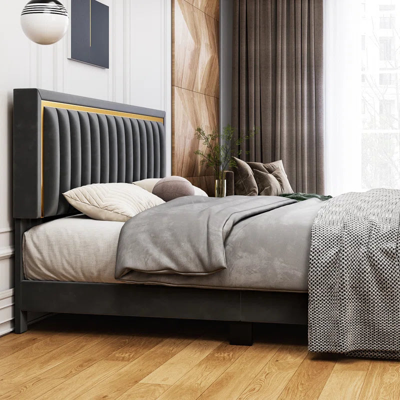 E-Furniture | Zenith Harmony Upholstered King Size Bed, Misty GREY