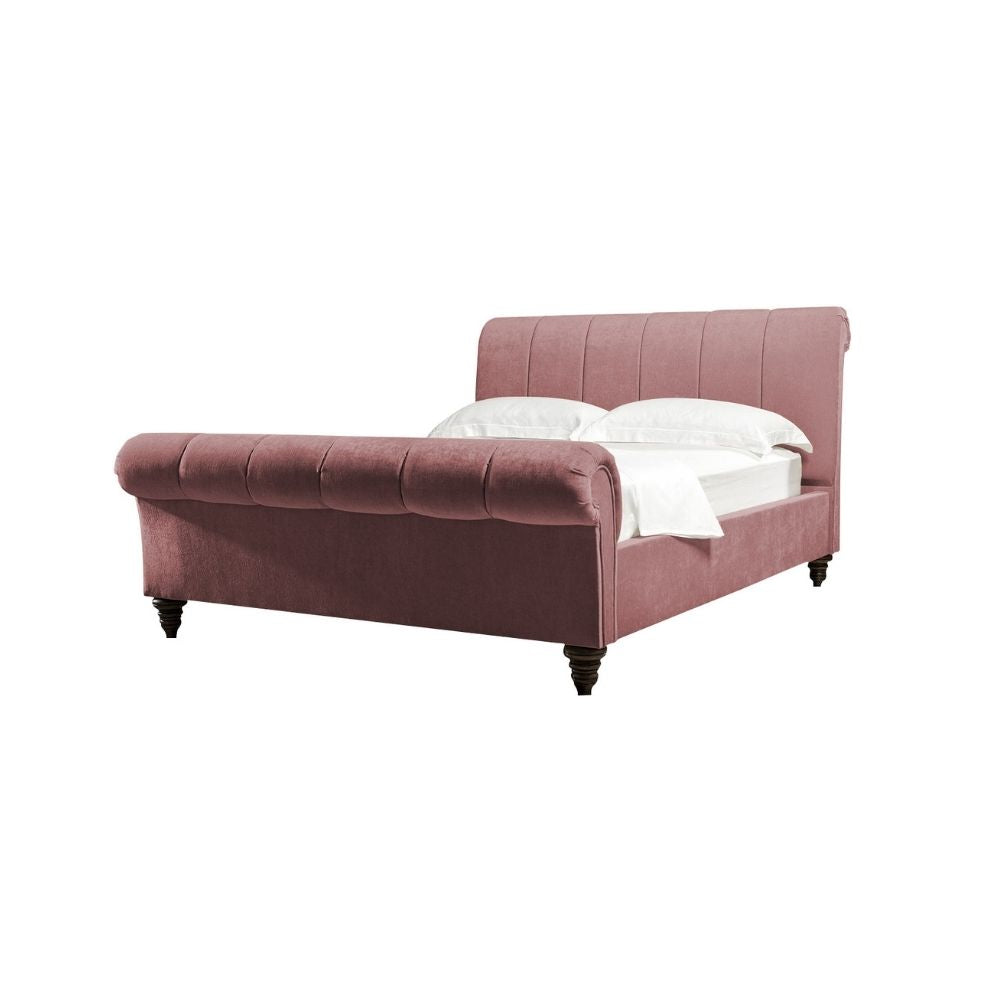 E-Furniture | Rosette Blush King-Size Upholstered Bed, Pastel Perfection