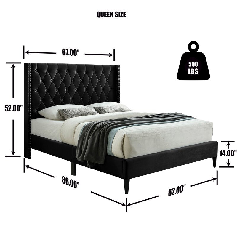 E-Furniture | Tranquil Haven Upholstered King Size Bed, Misty Gray