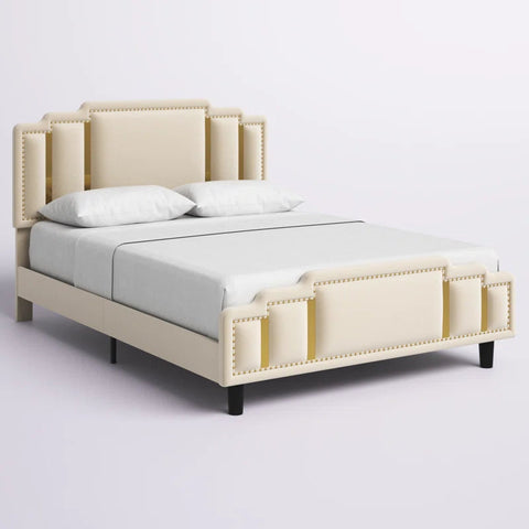 E-Furniture | Tranquil Dreams Upholstered Queen Size Bed, Misty Beige
