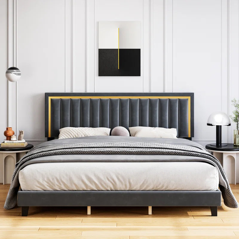 E-Furniture | Zenith Harmony Upholstered King Size Bed, Misty GREY