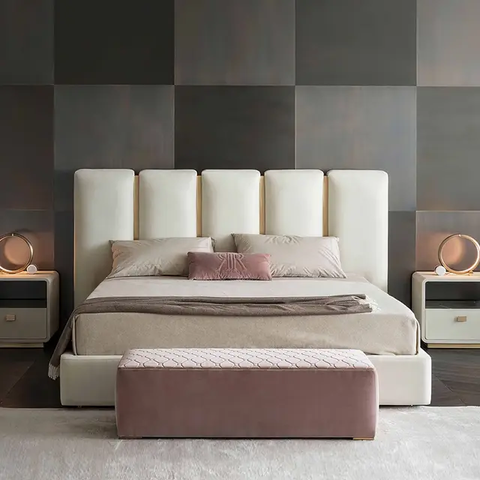 E-Furniture | Tranquil Haven Upholstered King Size Bed, Misty Beige