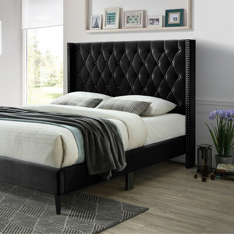 E-Furniture | Tranquil Haven Upholstered King Size Bed, Misty Gray