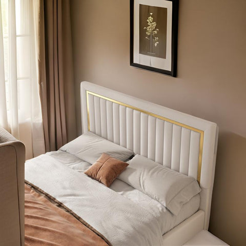 Royal E Furniture | Aurora Luxe King Size Upholstered Bed, Velvet Ivory White