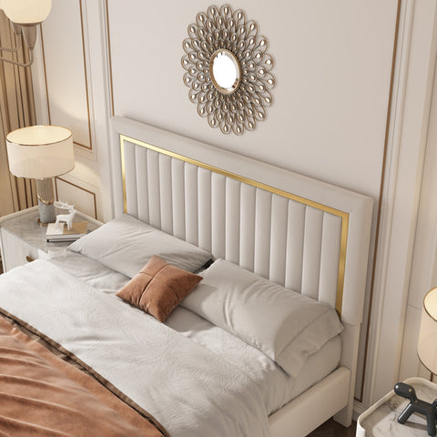 Royal E Furniture | Aurora Luxe King Size Upholstered Bed, Velvet Ivory White