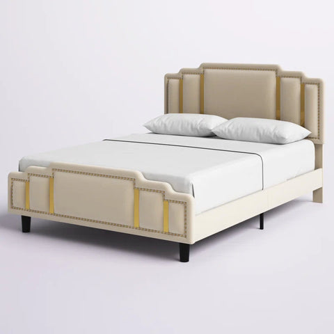E-Furniture | Tranquil Dreams Upholstered Queen Size Bed, Misty Beige