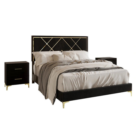 Royal E Furniture | Luxora Gold King Size Upholstered Bed, Ebony Black