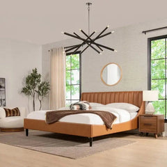 E-Furniture | Selene Luxe Upholstered Queen Size Bed, Cognac Leather