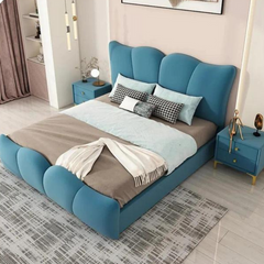 E-Furniture | Tranquil Dreams Upholstered Queen Size Bed, Misty Blue