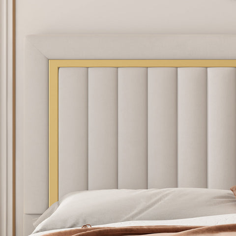 Royal E Furniture | Aurora Luxe King Size Upholstered Bed, Velvet Ivory White