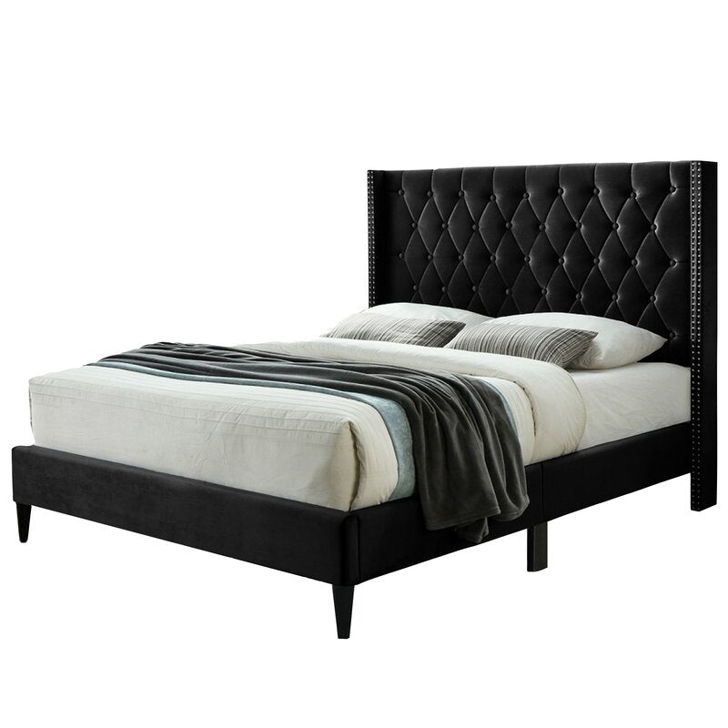 E-Furniture | Tranquil Haven Upholstered King Size Bed, Misty Gray