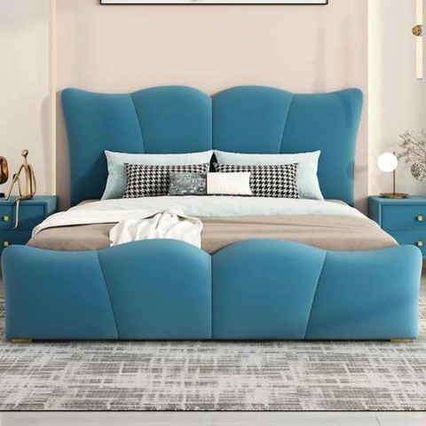 E-Furniture | Tranquil Dreams Upholstered Queen Size Bed, Misty Blue
