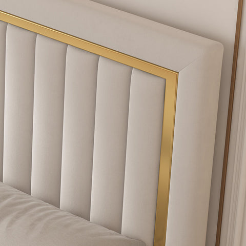 Royal E Furniture | Aurora Luxe King Size Upholstered Bed, Velvet Ivory White