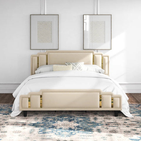 E-Furniture | Tranquil Dreams Upholstered Queen Size Bed, Misty Beige