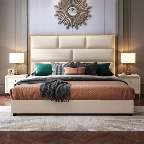 E-Furniture | Serene Haven Upholstered King Size Bed, Ivory Mist