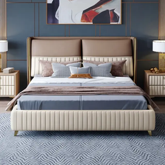 E-Furniture | Tranquil Dreams Upholstered Twin Size Bed, Misty Blue