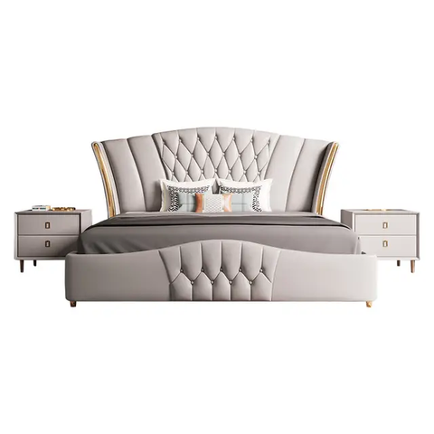 E-Furniture | Serene Dreams Upholstered Queen Size Bed, Tranquil Beige
